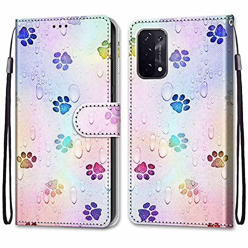Oppo A54 5G Hülle,Oppo A74 5G Case,PU Leder Handyhülle Brieftasche Kartenfächer Magnetverschluss Stoßfest Anti-Scratch Schutzhülle für Oppo A93 5G Hülle,Oppo A93s 5G Hülle,Welpen Fußabdrücke von ShinyCase
