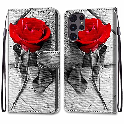 ShinyCase für Samsung Galaxy S22 Ultra Case,PU Leder Cover Brieftasche Handyhülle Kartenfächer Magnetholster Stoßfest Anti-Scratch Handytasche Schutzhülle für Samsung S22 Ultra,Rote Rosenblume ShinyCase für Samsung Galaxy S22 Ultra Case,PU Leder Cover Brieftasche Handyhülle Kartenfächer Magnetholster Stoßfest Anti-Scratch Handytasche Schutzhülle für Samsung S22 Ultra,Rote Rosenblume von ShinyCase