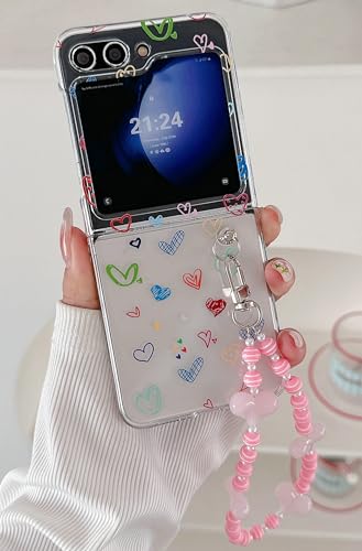 Shinymore Schutzhülle für Galaxy Z Flip 5 mit Riemen, transparent, flexibel, niedliches Cartoon-Liebesherz mit schönem Riemen, Armband, Kette, für Mädchen und Damen, Grün Shinymore Schutzhülle für Galaxy Z Flip 5 mit Riemen, transparent, flexibel, niedliches Cartoon-Liebesherz mit schönem Riemen, Armband, Kette, für Mädchen und Damen, Grün von Shinymore