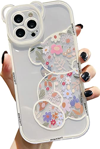 Shinymore Schutzhülle für iPhone 13, niedlicher Bär, Kameraschutz, klare Blumen, Mädchen und Frauen von Shinymore