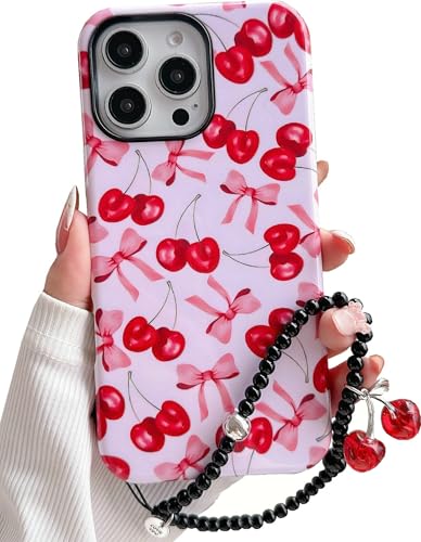 Shinymore Schutzhülle für iPhone 16 Pro Cherry mit niedlicher Schleife, weich, 2-lagig, für Damen und Mädchen, mit schönem Armband, Kette, Rosa Shinymore Schutzhülle für iPhone 16 Pro Cherry mit niedlicher Schleife, weich, 2-lagig, für Damen und Mädchen, mit schönem Armband, Kette, Rosa von Shinymore