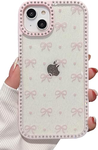 Shinymore Transparente Schutzhülle für iPhone 14 Plus 15 Plus, niedliches glitzerndes Schleifenmuster mit glänzenden Strasssteinen, stoßfest, für Damen und Mädchen, Rosa Shinymore Transparente Schutzhülle für iPhone 14 Plus 15 Plus, niedliches glitzerndes Schleifenmuster mit glänzenden Strasssteinen, stoßfest, für Damen und Mädchen, Rosa von Shinymore