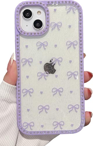 Shinymore Transparente Schutzhülle für iPhone 14 Plus 15 Plus, niedliches glitzerndes Schleifenmuster mit glänzenden Strasssteinen, stoßfest, für Damen und Mädchen, Violett Shinymore Transparente Schutzhülle für iPhone 14 Plus 15 Plus, niedliches glitzerndes Schleifenmuster mit glänzenden Strasssteinen, stoßfest, für Damen und Mädchen, Violett von Shinymore