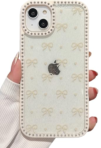 Shinymore Transparente Schutzhülle für iPhone 14 Plus 15 Plus, niedliches glitzerndes Schleifenmuster mit glänzenden Strasssteinen, stoßfest, für Damen und Mädchen, Weiß Shinymore Transparente Schutzhülle für iPhone 14 Plus 15 Plus, niedliches glitzerndes Schleifenmuster mit glänzenden Strasssteinen, stoßfest, für Damen und Mädchen, Weiß von Shinymore