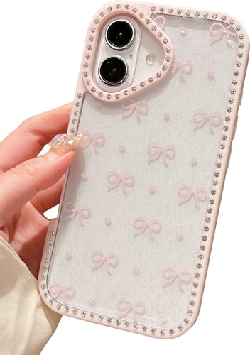 Shinymore Transparente Schutzhülle für iPhone 16, niedliches glitzerndes Schleifenmuster mit glänzenden Strasssteinen, stoßfest, für Damen und Mädchen, Rosa Shinymore Transparente Schutzhülle für iPhone 16, niedliches glitzerndes Schleifenmuster mit glänzenden Strasssteinen, stoßfest, für Damen und Mädchen, Rosa von Shinymore