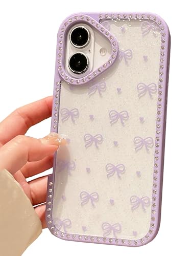 Shinymore Transparente Schutzhülle für iPhone 16 Plus, niedliches glitzerndes Schleifenmuster mit glänzenden Strasssteinen, stoßfest, für Damen und Mädchen, Violett Shinymore Transparente Schutzhülle für iPhone 16 Plus, niedliches glitzerndes Schleifenmuster mit glänzenden Strasssteinen, stoßfest, für Damen und Mädchen, Violett von Shinymore