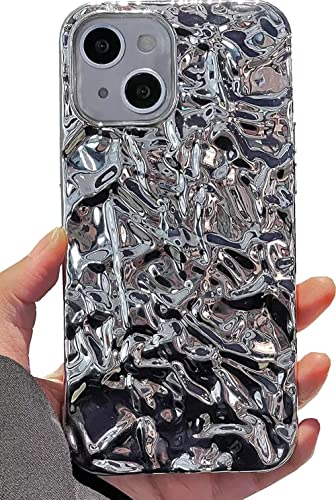 Shinymore iPhone 13 Glitzer Hülle, Mode Bling Glitzer Silber Niedlich Weiche Silikon Zinnfolie 3D Falten Frauen Mädchen Stoßfest Weiche Hülle Cover für iPhone 13 von Shinymore