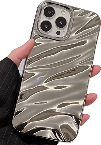 Shinymore iPhone 14 Glitzer Hülle, Mode Glitzer Silber Niedlich Weiche Silikon Zinnfolie 3D Wellenmuster Frauen Mädchen Stoßfest Weiche Hülle Cover für iPhone 14 von Shinymore