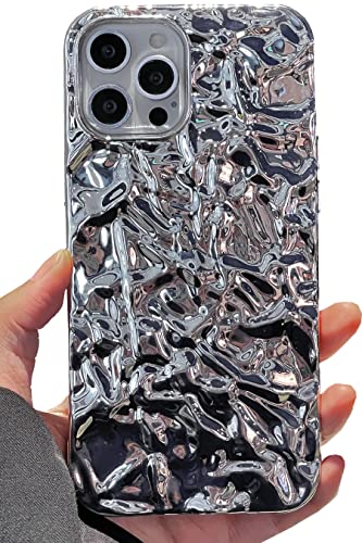 Shinymore iPhone 14 Pro Glitzer Hülle, Mode Bling Glitzer Silber Niedlich Weiche Silikon Zinnfolie 3D Falten Frauen Mädchen Stoßfest Weiche Hülle Cover für iPhone 14 Pro von Shinymore