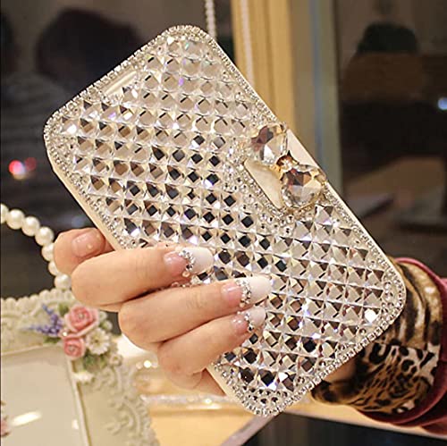 Shinyzone Kompatibel mit iPhone 14 6.1 Bling Wallet Case für Frauen, stilvolle Diamant-PU-Leder-Flip-Folio-Schutzhülle mit Kartenhalter, 3D-funkelnde Kristallschleife Magnetschnalle, Silber von Shinyzone