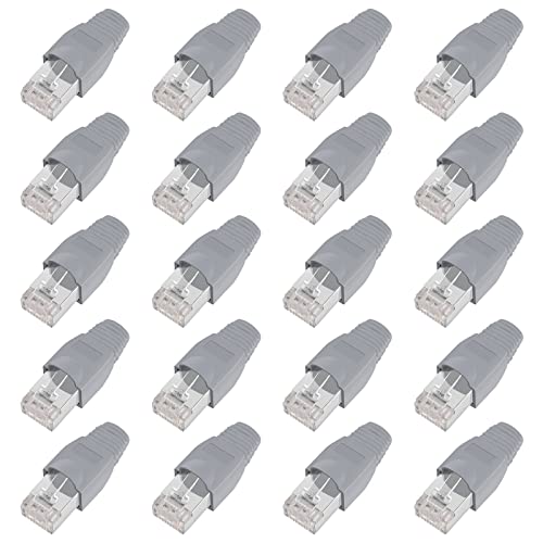ShipeeKin 20x Geschirmte RJ45 Stecker, CAT5e CAT5 CAT6 Cat6e Crimpstecker UTP STP 50U Vergoldet LAN Kabelstecker mit Silikon Schutzhüllen(Grau) von ShipeeKin