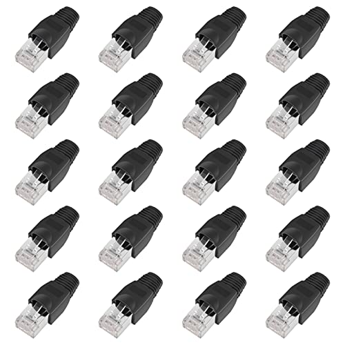 ShipeeKin 20x Geschirmte RJ45 Stecker, CAT5e CAT5 CAT6 Cat6e Crimpstecker UTP STP 50U Vergoldet LAN Kabelstecker mit Silikon Schutzhüllen(Schwarz) von ShipeeKin