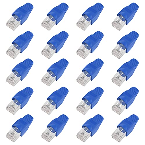 ShipeeKin 20x Geschirmte RJ45 Stecker, CAT5e CAT5 CAT6 Cat6e Crimpstecker UTP STP 50U Vergoldet LAN Kabelstecker mit Silikon Schutzhüllen (Blau) von ShipeeKin
