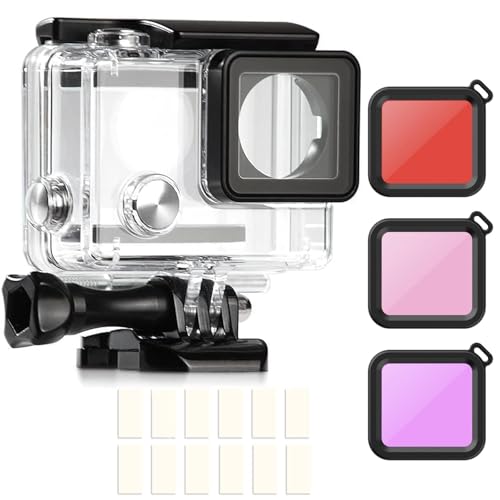 ShipeeKin Unterwasser wasserdichte Schutzgehäuse Tauchgehäuse Ersatz mit 3 Filters & 12 Antibeschlag-Einsätze für Gopro Hero 4/3+ (Nicht für Hero 3) von ShipeeKin