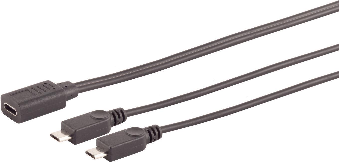 S/CONN maximum connectivity Adapter, USB C Buchse auf 2x USB Micro B Secker, Y-Kabel, 2.0, schwarz, 0,3m (13-20021) von ShiverPeaks