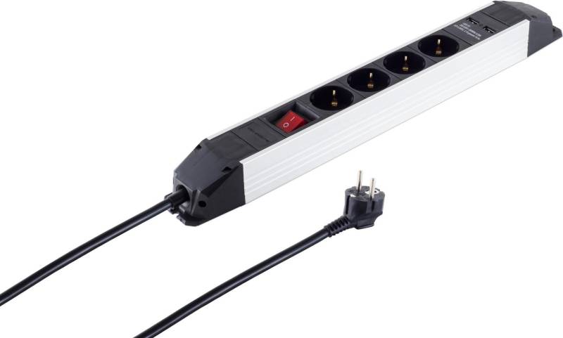 S/CONN maximum connectivity Alu Steckdosenleiste 4-fach, USB Buchse (09-20245) von ShiverPeaks