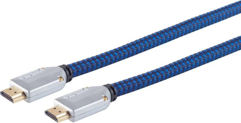 S/CONN maximum connectivity HDMI Anschlußkabel-HDMI A-Stecker verchromt auf HDMI A-Stecker verchromt, Metall-Stecker verschraubt, vergoldete Kontakte, Full HD, ULTRA HD, 3D, HEAC, schwarz-blauer cotton Mantel, 3,0m (77473-ETBCL) von ShiverPeaks