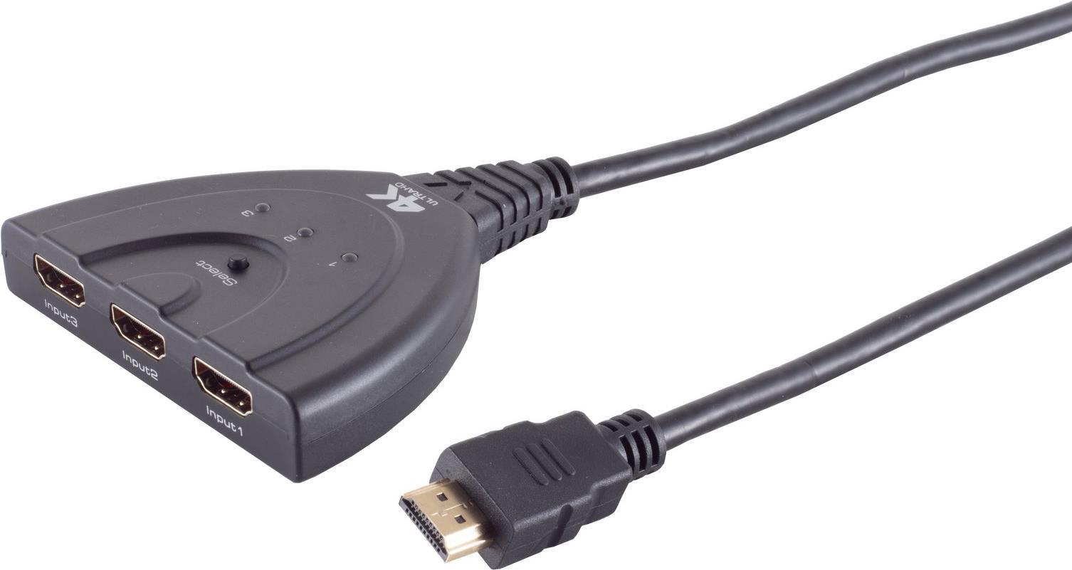 S/CONN maximum connectivity HDMI Umschalter 3x1, ABS, 4K60Hz, Eco, schwarz (05-02007) von ShiverPeaks