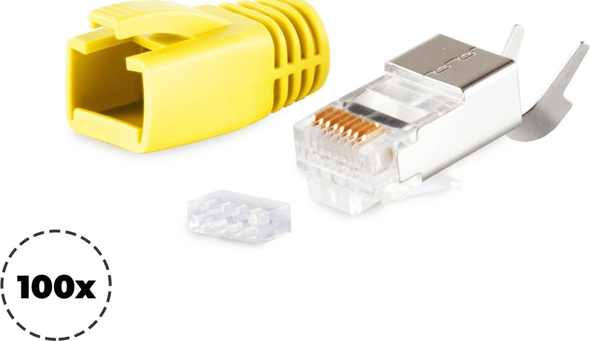 S/CONN maximum connectivity Netzwerk Modular Stecker RJ45 SET für Verlegekabel bis AWG 23, Stecker mit Zugentlastung, Einführhilfe und Tülle, gelb VE 100 (72067-100Y) von ShiverPeaks