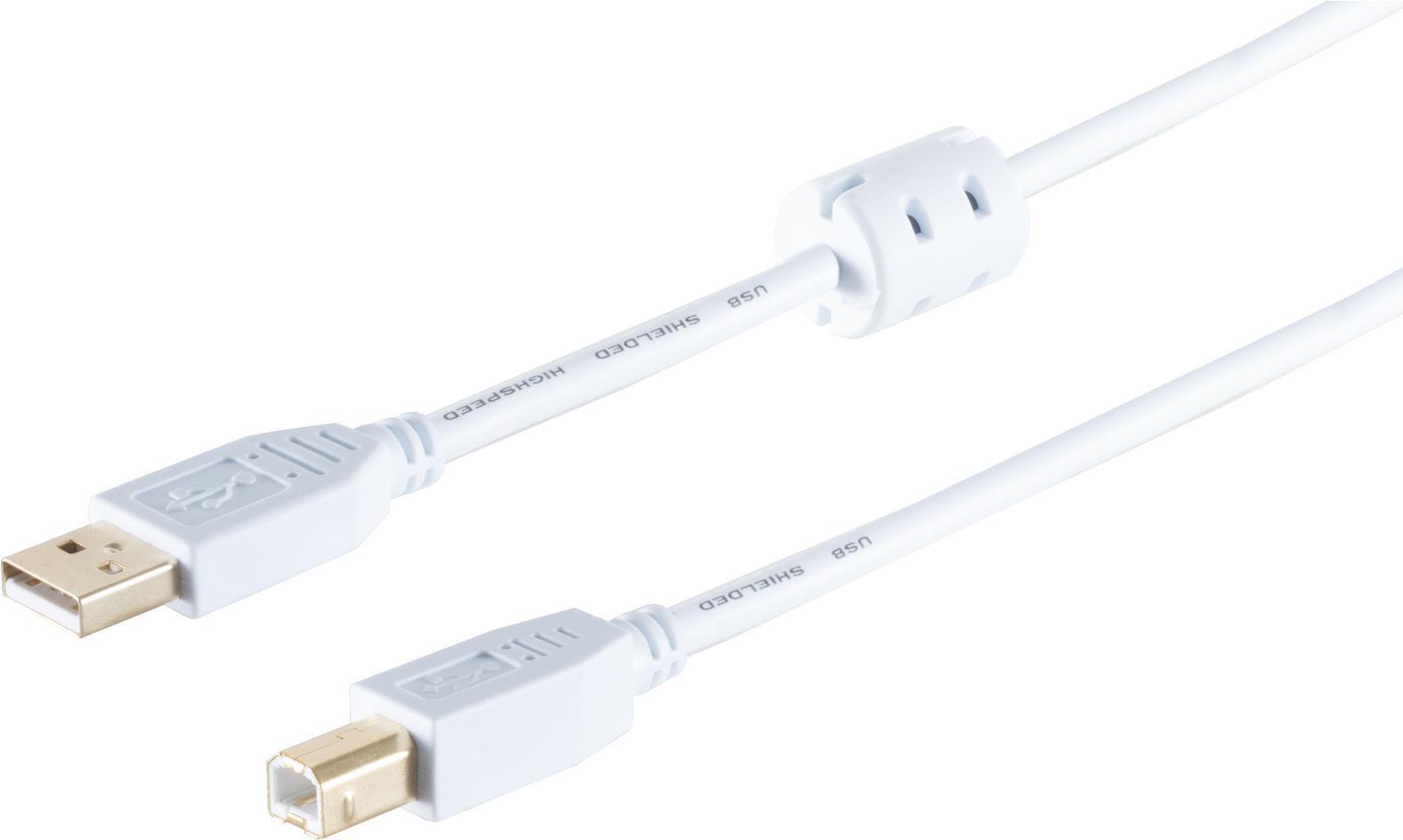 S/CONN maximum connectivity USB High Speed 2.0 Kabel mit Ferrit, A/B Stecker, vergoldete Kontakte, USB 2.0, weiß, 1,0m (77021-WF) von ShiverPeaks