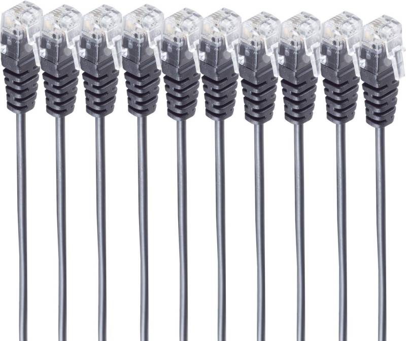shiverpeaks ®-BASIC-S--Telefon-Anschlusskabel, RJ11 Stecker auf RJ11 Stecker, Rundkabel, schwarz, Flexibel, Kupferkabel, SET 10 Stück 0,6m (BS70084-0.6-SET10) von ShiverPeaks