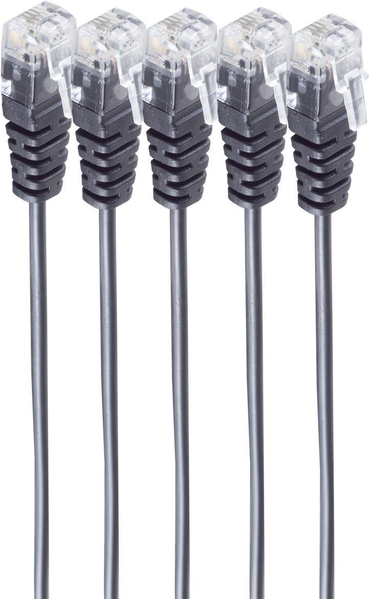shiverpeaks ®-BASIC-S--Telefon-Anschlusskabel, RJ11 Stecker auf RJ11 Stecker, Rundkabel, schwarz, Flexibel, Kupferkabel, SET 5 Stück 2,0m (BS70084-2-SET5) von ShiverPeaks