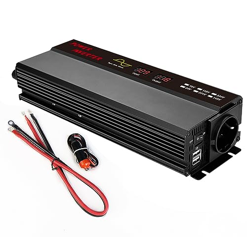 Shkalacar Spannungswandler 800W/1600W, Reiner Sinus Wechselrichter DC 12V auf AC 220V-240V mit Dual USB Anschluss, Wärmeableitungsventilator, Reiner Sinus Inverter für Auto Wohnmobil, EU Steckdose von Shkalacar