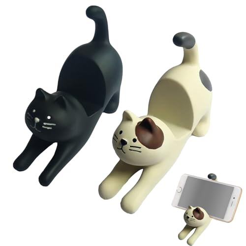2 Stück Süßer Katze Universal-Handyhalter, Katzen Handy Ständer, Niedlicher Handyhalter Handyhalterung, Ideal um Ihr Mobiltelefon auf Einer Tischplatte zu halten und bequem zu betrachten(Weiß,Schwarz) von Shnmin