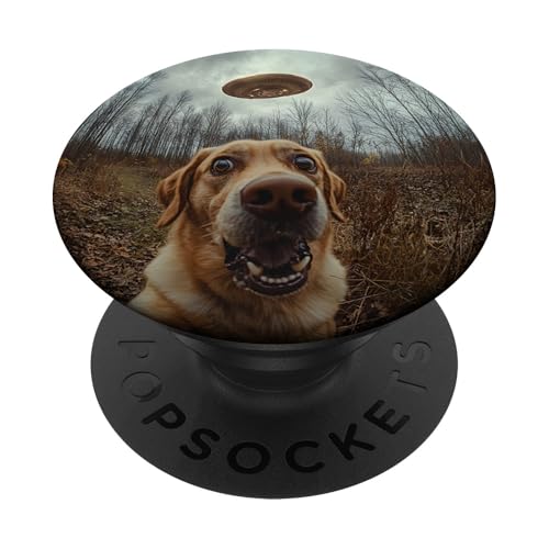 Schockiert aussehendes Labrador-Hunde-Selfie mit intergalaktischem UFO PopSockets Klebender PopGrip von Shocked looking Labrador Dog and UFO Selfie