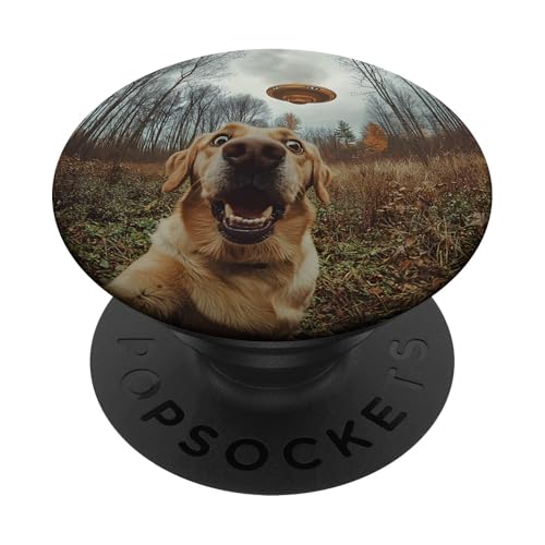 Schockiert aussehendes Labrador-Hunde-Selfie mit intergalaktischem UFO PopSockets Klebender PopGrip von Shocked looking Labrador Dog and UFO Selfie