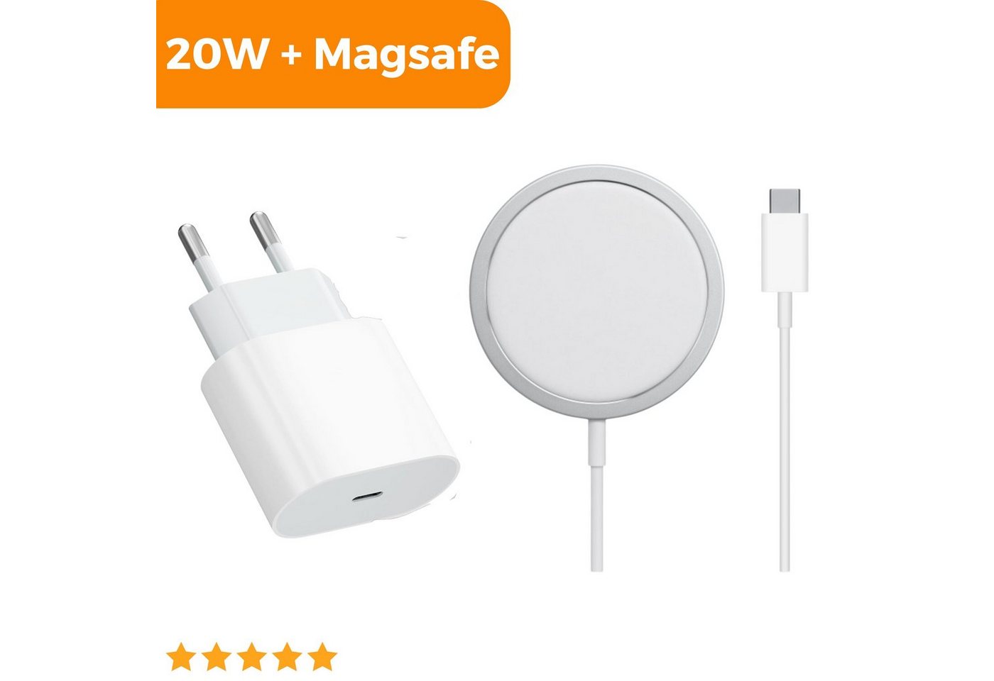 Shopbrothers Schnellladegerät USB-C 20W Power Adapter inkl. Magsafe Ladeset iPhone magnetisches Ladekabel, (100 cm), Magsafe, Ladekabel iPhone, Handyladekabel von Shopbrothers