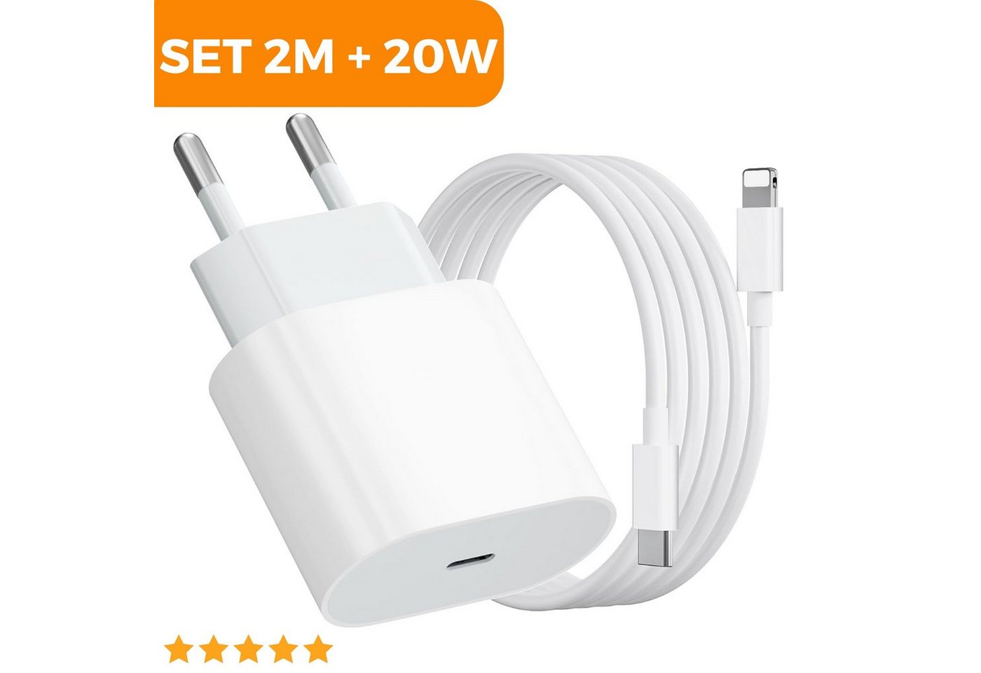 Shopbrothers Schnellladegerät USB C passt für iPhone 11, 12, 13, 14, Pro, X, Xs, Xr Lightningkabel, (200 cm), Schnellladefähigkeit, Erweiterte Kompatibilität, Robustes Design von Shopbrothers