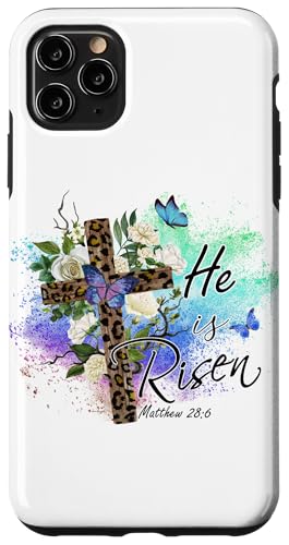 He Is Risen Christliches Osterkreuz mit Leopardenmuster Hülle für iPhone 11 Pro Max von Shopp