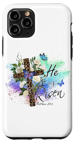 He Is Risen Christliches Osterkreuz mit Leopardenmuster Hülle für iPhone 11 Pro von Shopp