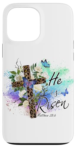 He Is Risen Christliches Osterkreuz mit Leopardenmuster Hülle für iPhone 13 Pro Max von Shopp