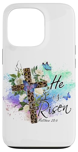 He Is Risen Christliches Osterkreuz mit Leopardenmuster Hülle für iPhone 13 Pro von Shopp