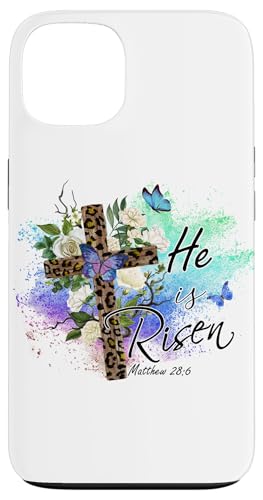 He Is Risen Christliches Osterkreuz mit Leopardenmuster Hülle für iPhone 13 von Shopp