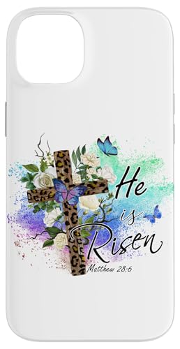 He Is Risen Christliches Osterkreuz mit Leopardenmuster Hülle für iPhone 14 Plus von Shopp
