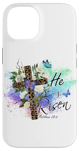 He Is Risen Christliches Osterkreuz mit Leopardenmuster Hülle für iPhone 14 von Shopp