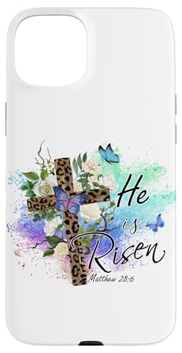 He Is Risen Christliches Osterkreuz mit Leopardenmuster Hülle für iPhone 15 Plus von Shopp
