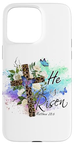 He Is Risen Christliches Osterkreuz mit Leopardenmuster Hülle für iPhone 15 Pro Max von Shopp