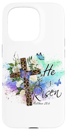 He Is Risen Christliches Osterkreuz mit Leopardenmuster Hülle für iPhone 15 Pro von Shopp