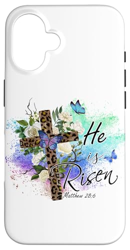 He Is Risen Christliches Osterkreuz mit Leopardenmuster Hülle für iPhone 16 von Shopp