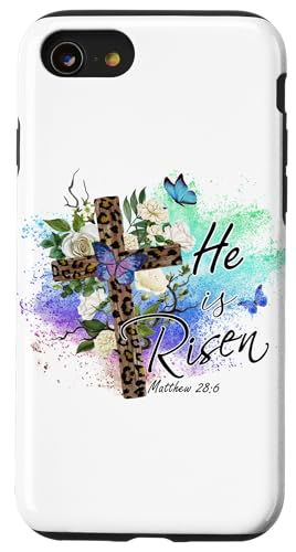 He Is Risen Christliches Osterkreuz mit Leopardenmuster Hülle für iPhone SE (2020) / 7 / 8 von Shopp