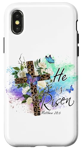 He Is Risen Christliches Osterkreuz mit Leopardenmuster Hülle für iPhone X/XS von Shopp