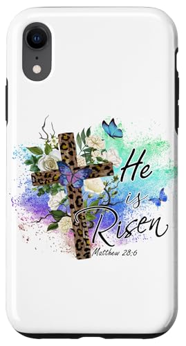 He Is Risen Christliches Osterkreuz mit Leopardenmuster Hülle für iPhone XR von Shopp