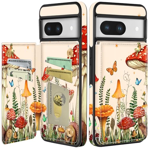 Shorogyt Schutzhülle für Google Pixel 8A, Brieftaschen-Schutzhülle mit Kartenhalter, Designer-Pilzfrosch-Muster, Ständer, Magnetverschluss, Klappetui, Leder-Telefonhüllen für Damen, Herren und Shorogyt Schutzhülle für Google Pixel 8A, Brieftaschen-Schutzhülle mit Kartenhalter, Designer-Pilzfrosch-Muster, Ständer, Magnetverschluss, Klappetui, Leder-Telefonhüllen für Damen, Herren und von Shorogyt