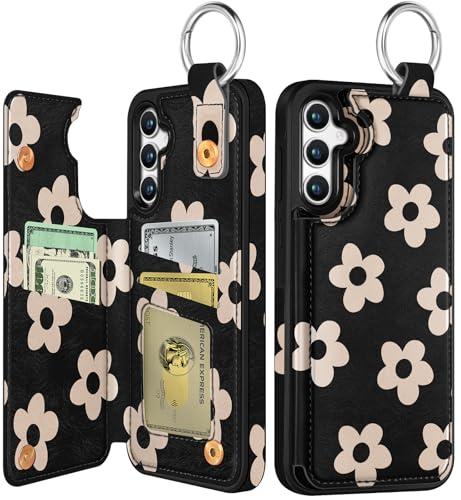 Shorogyt Schutzhülle für Samsung Galaxy A55, niedliches modisches schwarzes Blumen-Design mit Kartenhalter, Ständer für Magnetverschluss, Lederschutzhülle für Mädchen und Herren Shorogyt Schutzhülle für Samsung Galaxy A55, niedliches modisches schwarzes Blumen-Design mit Kartenhalter, Ständer für Magnetverschluss, Lederschutzhülle für Mädchen und Herren von Shorogyt