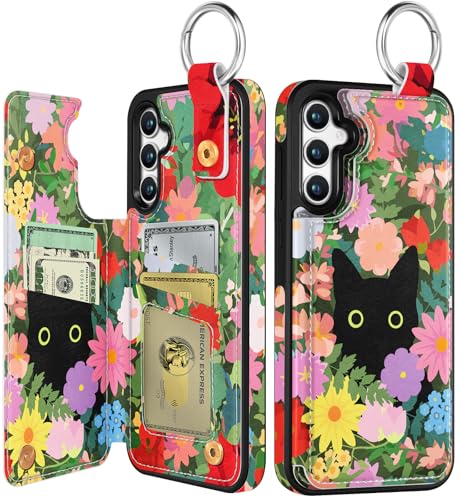 Shorogyt Schutzhülle für Samsung Galaxy A55 – niedliches modisches Katzen- und Blumen-Design mit Kartenhalter, Ständer für Magnetverschluss, Leder-Telefonhüllen für Mädchen und Herren Shorogyt Schutzhülle für Samsung Galaxy A55 – niedliches modisches Katzen- und Blumen-Design mit Kartenhalter, Ständer für Magnetverschluss, Leder-Telefonhüllen für Mädchen und Herren von Shorogyt