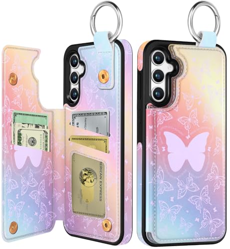 Shorogyt Schutzhülle für Samsung Galaxy A55 – niedliches modisches Schmetterlings-Design mit Kartenhalter, Ständer für Magnetverschluss, Rückseiten-Klapphülle aus Leder, für Mädchen und Herren Shorogyt Schutzhülle für Samsung Galaxy A55 – niedliches modisches Schmetterlings-Design mit Kartenhalter, Ständer für Magnetverschluss, Rückseiten-Klapphülle aus Leder, für Mädchen und Herren von Shorogyt